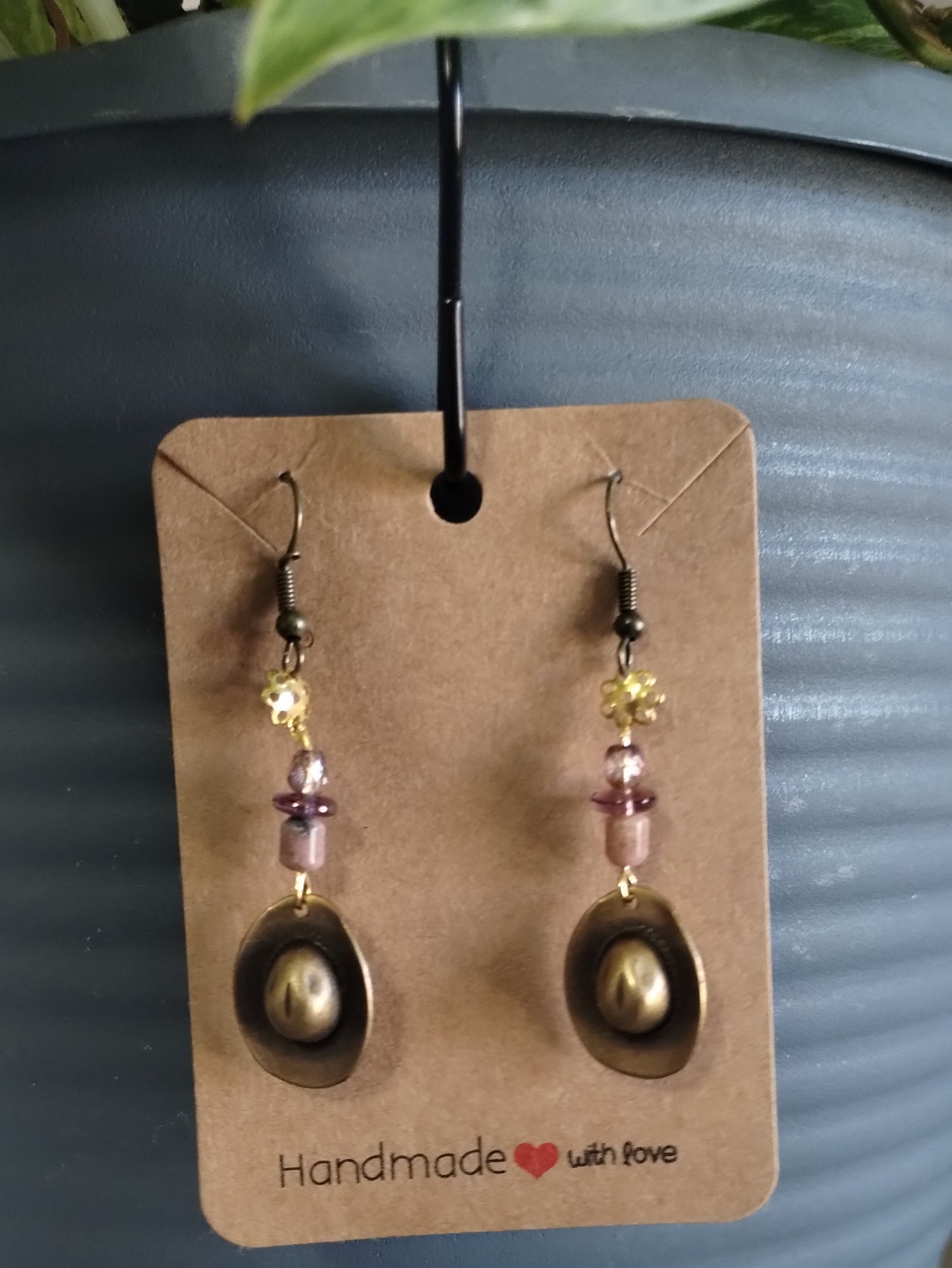 Western Hat Antique Gold and Brown Dangle Earrings