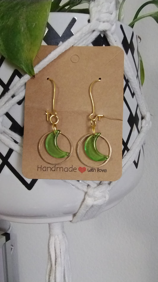 Green Moon Locking Dangle Earrings