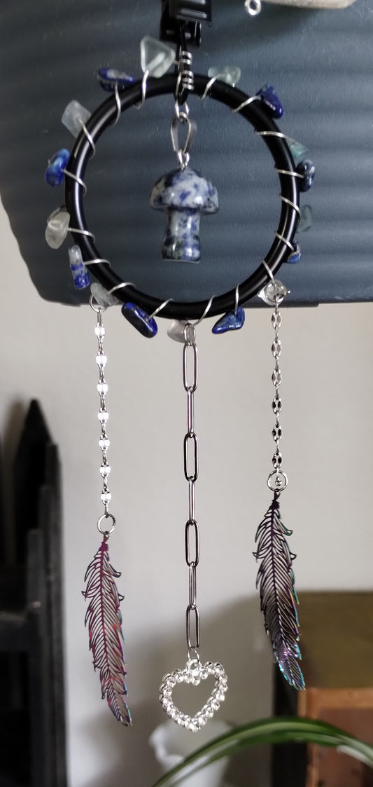 Purple Mushroom Feather Heart Small Suncatcher/ Plant Bling