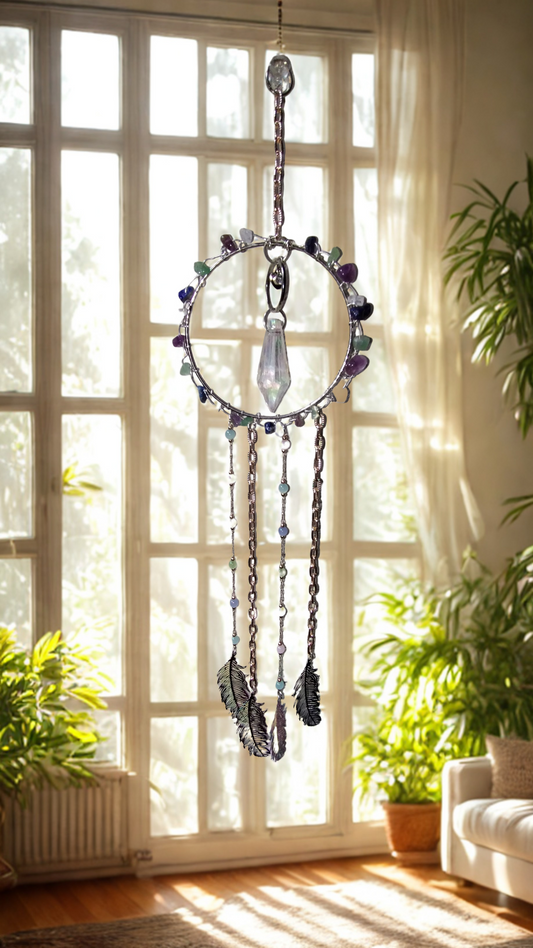 Crystal Feather Amethyst & Jade Suncatcher/Plant Bling