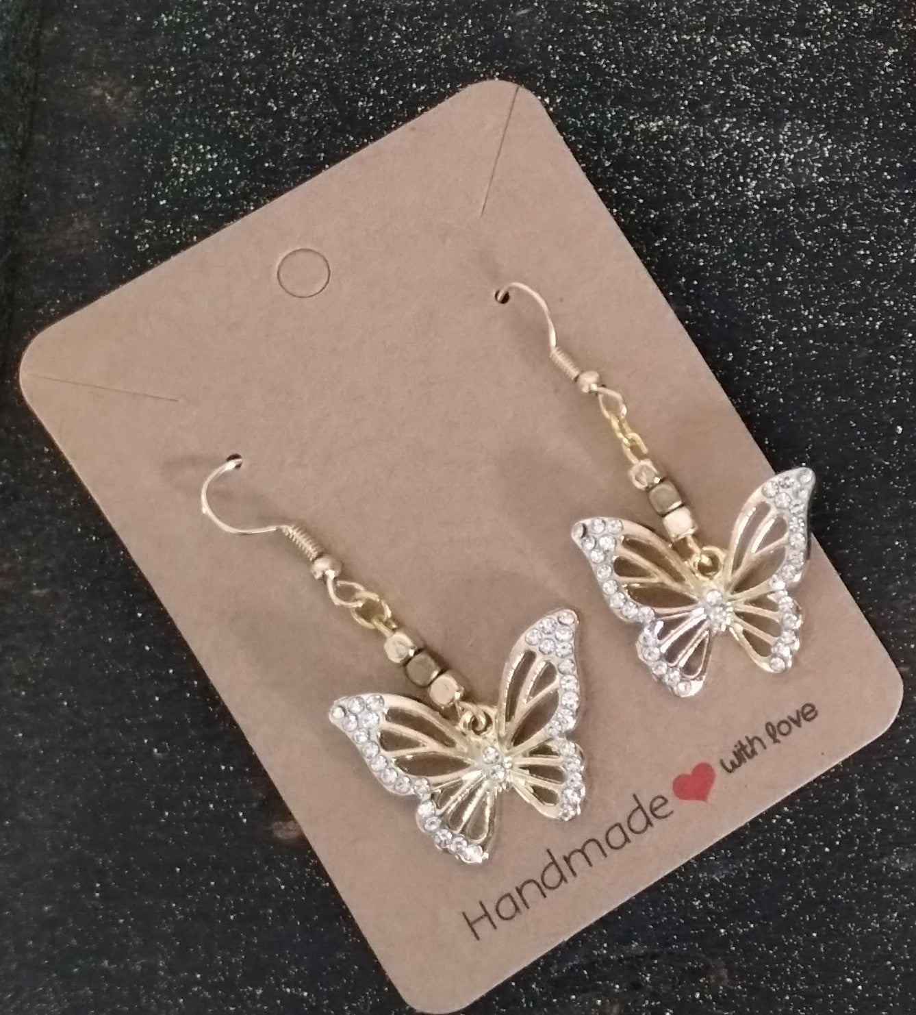 Sparkly Butterfly Gold Dangle Earrings