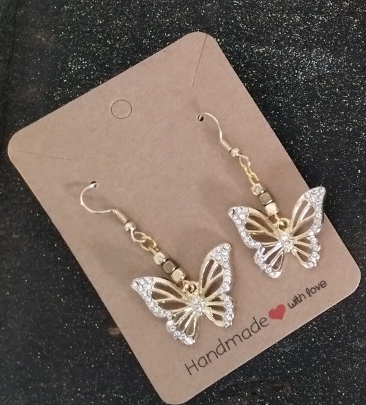 Sparkly Butterfly Gold Dangle Earrings