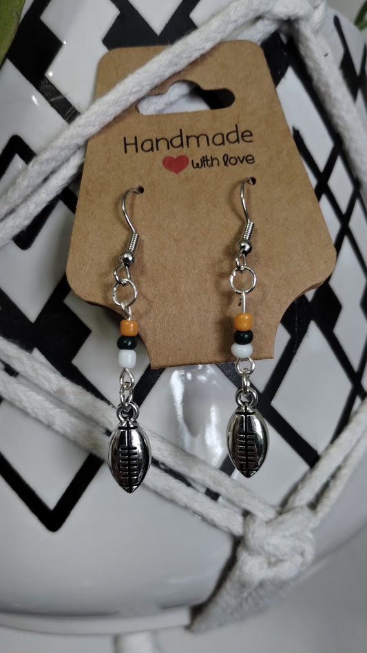 Orange, Brown and White Football Dangle Earrings