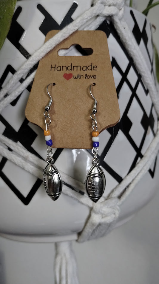 Orange, Blue and White Football Dangle Earrings