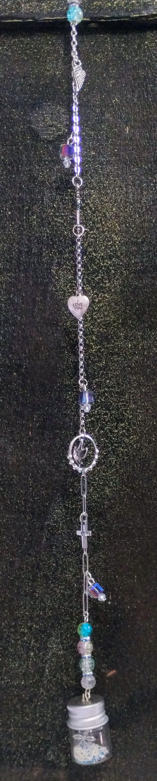 Cross & Heart Straight Chain Suncatcher Long