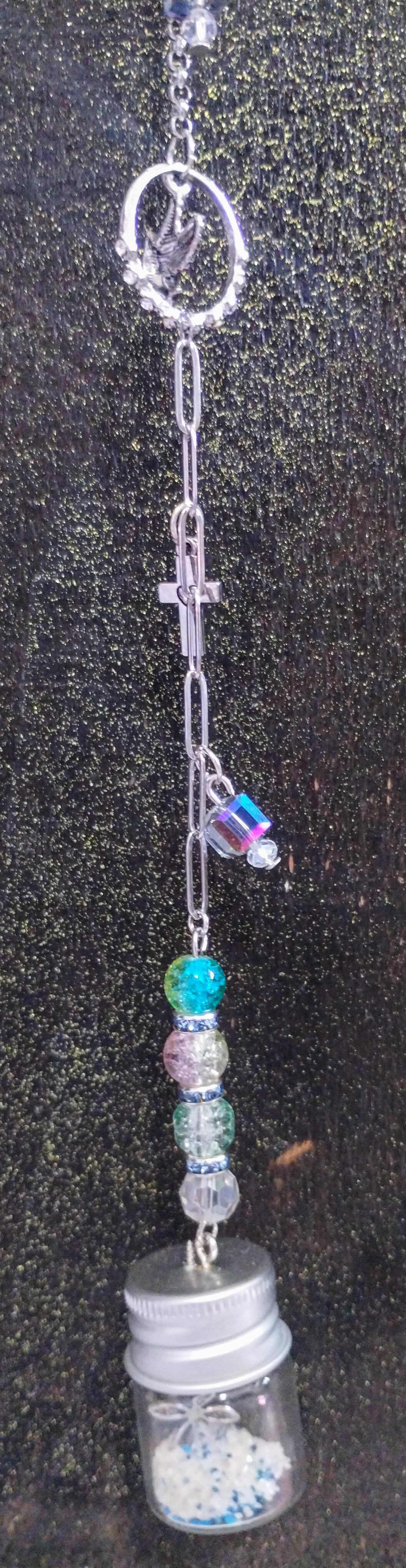 Cross & Heart Straight Chain Suncatcher Long