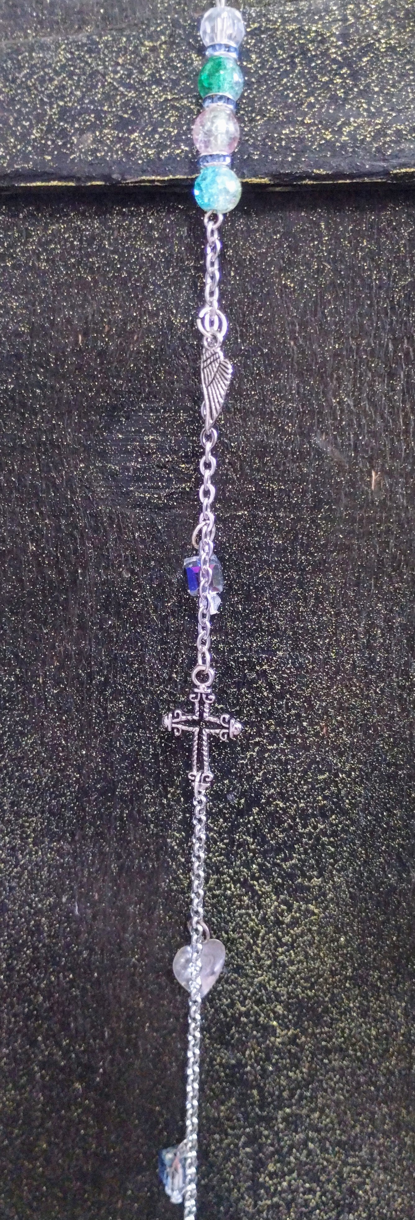 Cross & Heart Straight Chain Suncatcher Long